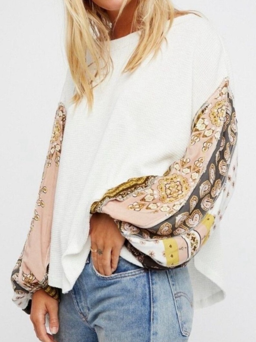 Free People Blossom Thermal Top Paisley Balloon Sleeves Oversized We The Free